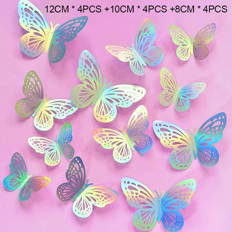 

12 шт./набор Складные Розово-золотые Бабочки Топперы для Торта Иллюзия Бабочки Праздничные Украшения для Вечеринки