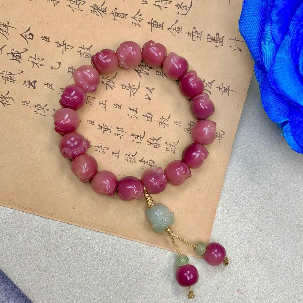 Plum Sauce Sakura Pink Bodhi Double Circle Bracelet for Women - Ancient Style