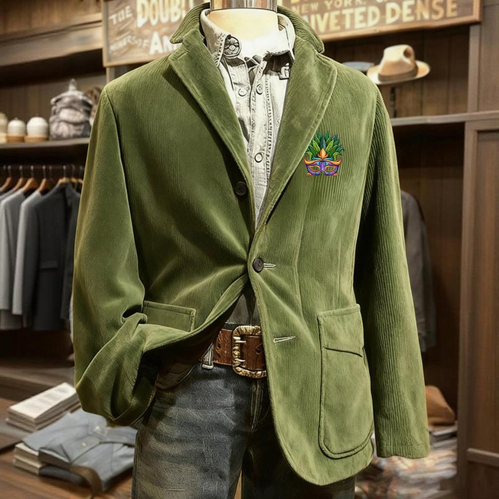 Men's Printed Corduroy Pocket Suit Jacket Cardigan Men's Casual Suit