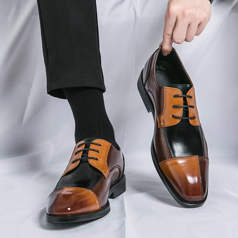 Large size color matching business dress leather shoes men's European and American leather shoes business casual square head large size dress leather