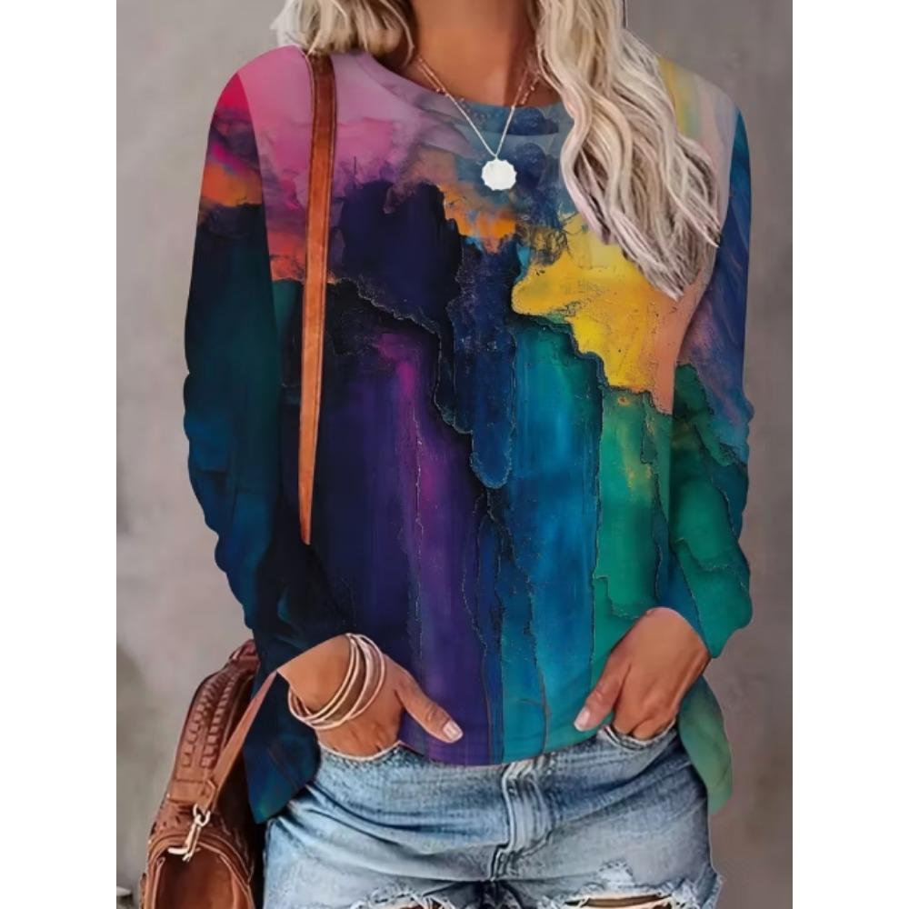 Dame elegant langermet rund hals genser for vår, sommer, fritid og ferie høststiler