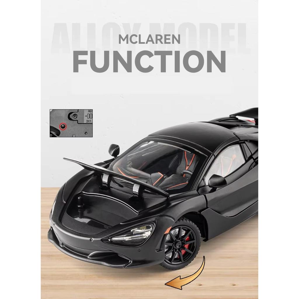 1/24 McLaren 720S Druckguss-Spielzeugauto, Miniatur-Cabrio-Modell, Pullback, Sound & Licht, Sammlung, Geschenk für Jungen und Kinder