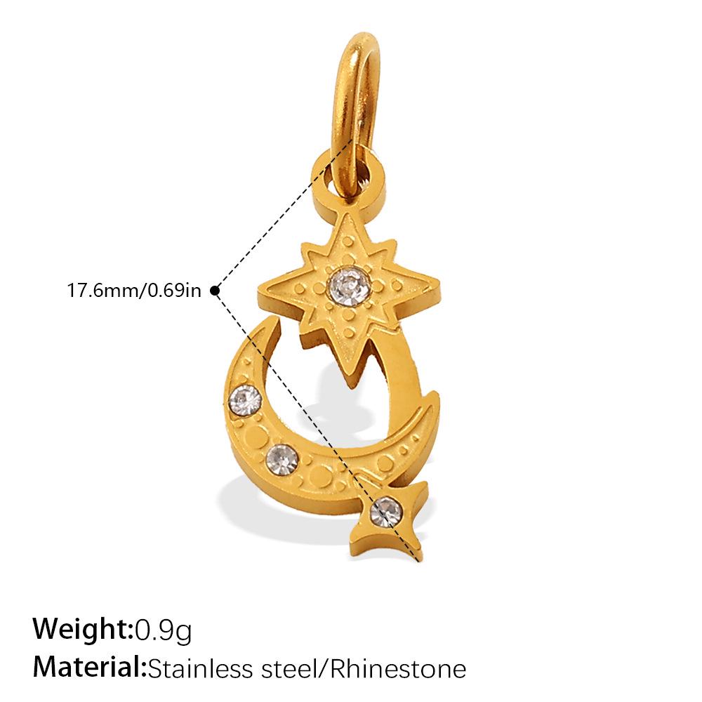 18K Gold-Plated Stainless Steel Moon Heart Diamond Pendant for DIY Jewelry