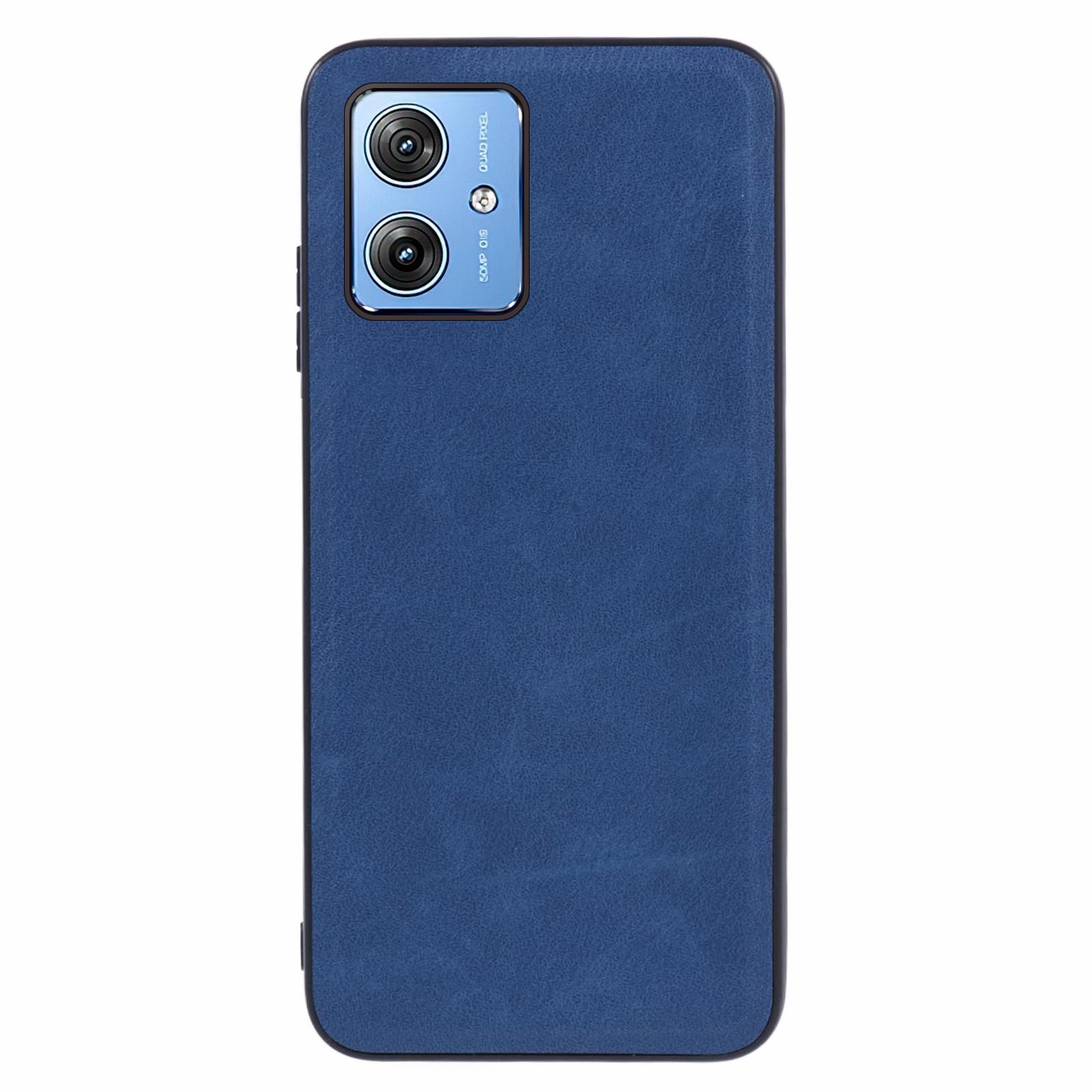 

For Motorola Moto G64 5G Case Retro Leather Coated Hybrid PC+TPU Phone Cover Blue