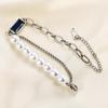 European-American Creative Rectangle Sapphire Pearl Chain Bracelet for Women
