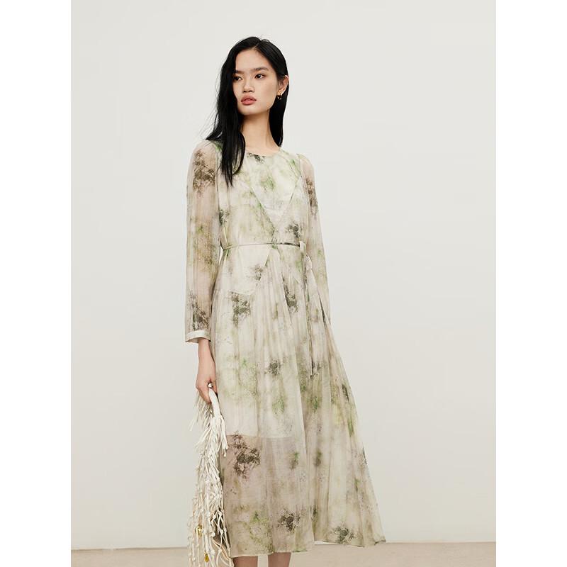 

Gejin Chinese Style Ink Wash Floral Maxi Dress M