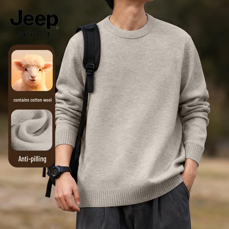 JEEP SPIRIT Men's Winter Loose Fit Round Neck Knit Sweater