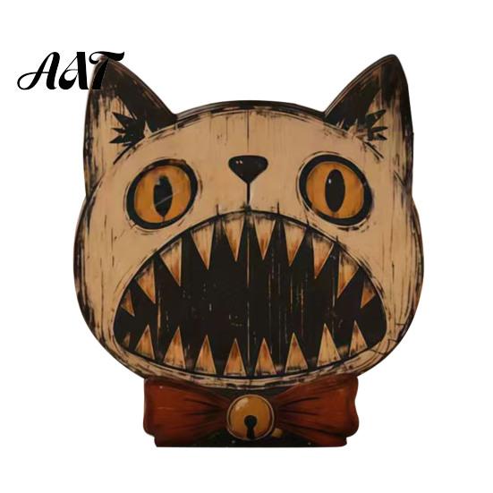 Atmospheric Retro Interior Ornaments Halloween Wooden Ornaments, Distressed Pumpkin/Cat Decorations, Desktop & Wall Unique Handcrafted Wood Decors for