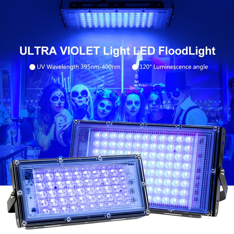 50W 100W 200W UV Flood Light AC220V 395nm 400nm Ultraviolet Fluorescent Stage Lamp With EU Plug For Bar Dance Party Blacklight