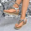 Fashion 2025 New Women's Thick Platform Wedge Sandals Fashion Trend Diamond Leisure Leather Sandals Bohemian Style Bohemian Roman Shoes
