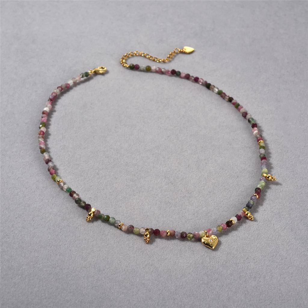 Love Natural Stone Tourmaline Color Pendant Women'S Beaded Necklace Neck Chain Clavicle Chain Premium Sense Simple Versatile Gift