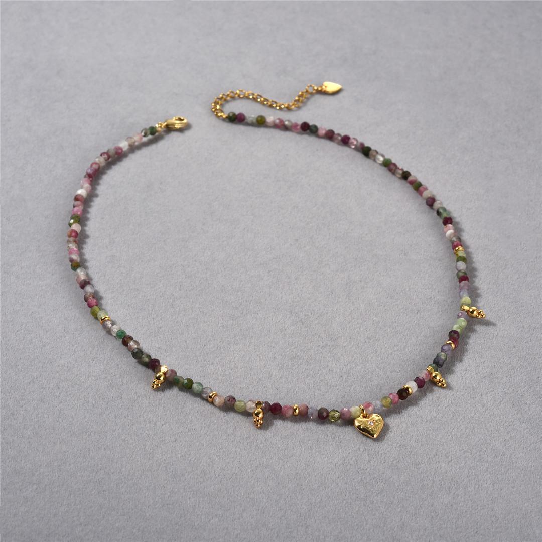 Любовь Натуральный Камень Турмалин Цвет Кулон Женское Бусы Ожерелье Цепочка на Шею Ключица Цепочка Премиум Чувство Простое Универсальное Подарок