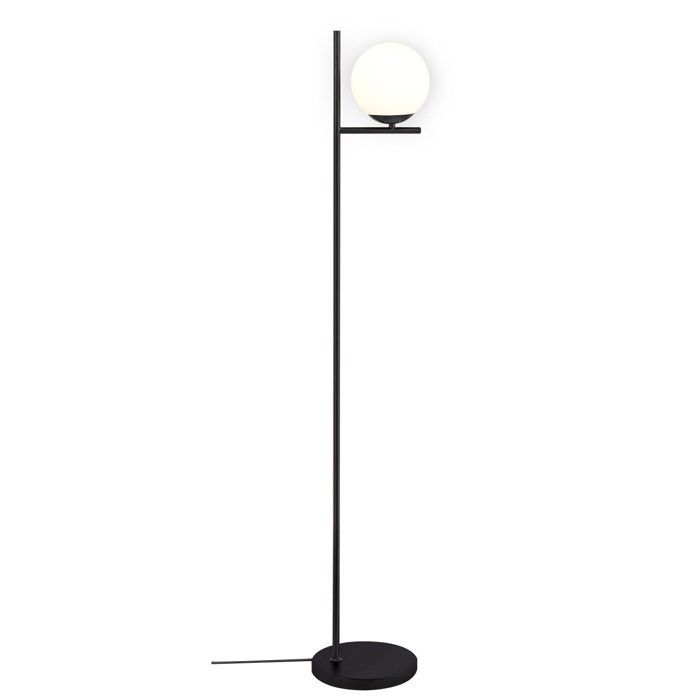 Lampadaire salon - NETTLIFE - Lampadaire noir E27 - Métal et verre - Interrupteur au pied