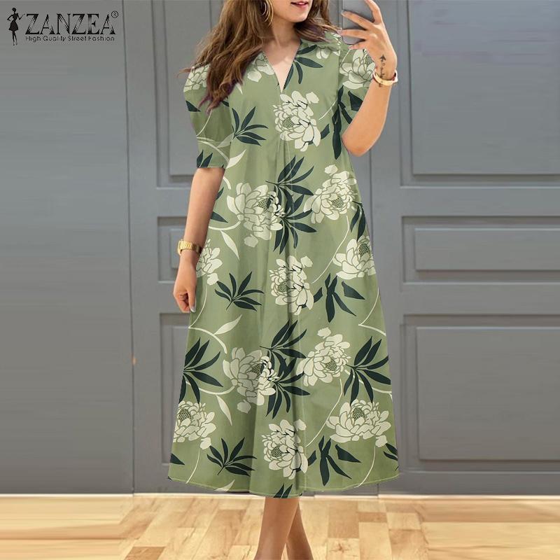 ZANZEA Womens Floral Print Casual Short Sleeve Dress