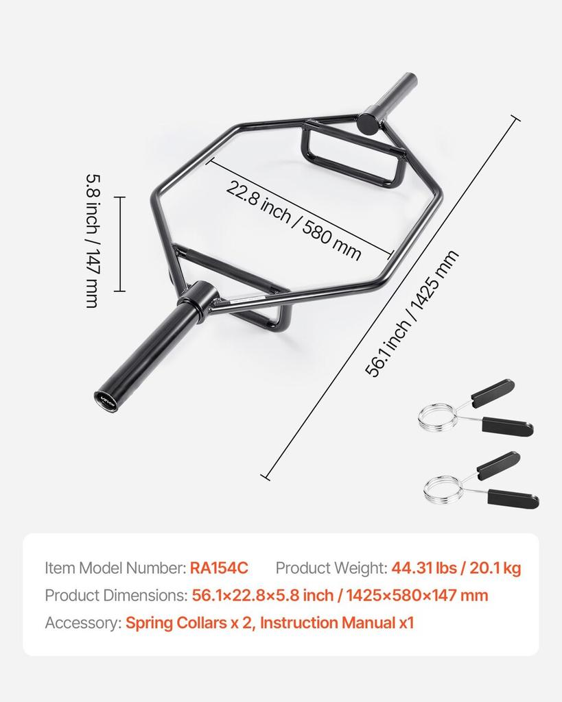 Trap Bar Hex Bar, 50mm Hex Barbell, 360 Kg Capacity Shrug Bars with Knurled Grips, Weightlifting and Strength Training Equipment, Home Gym for Squats,