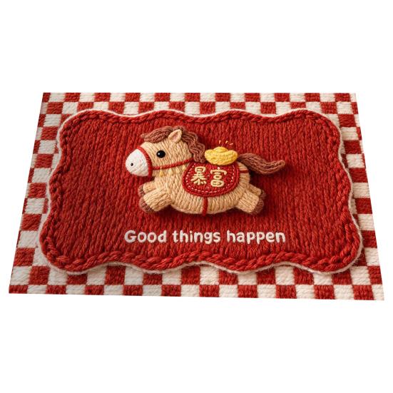 Chinese New Year Red Area Rug 2026 Year of The Horse Shower Rug Non-slip Welcome Door Mat for Living Room Entryway Front Door Kitchen Bathroom