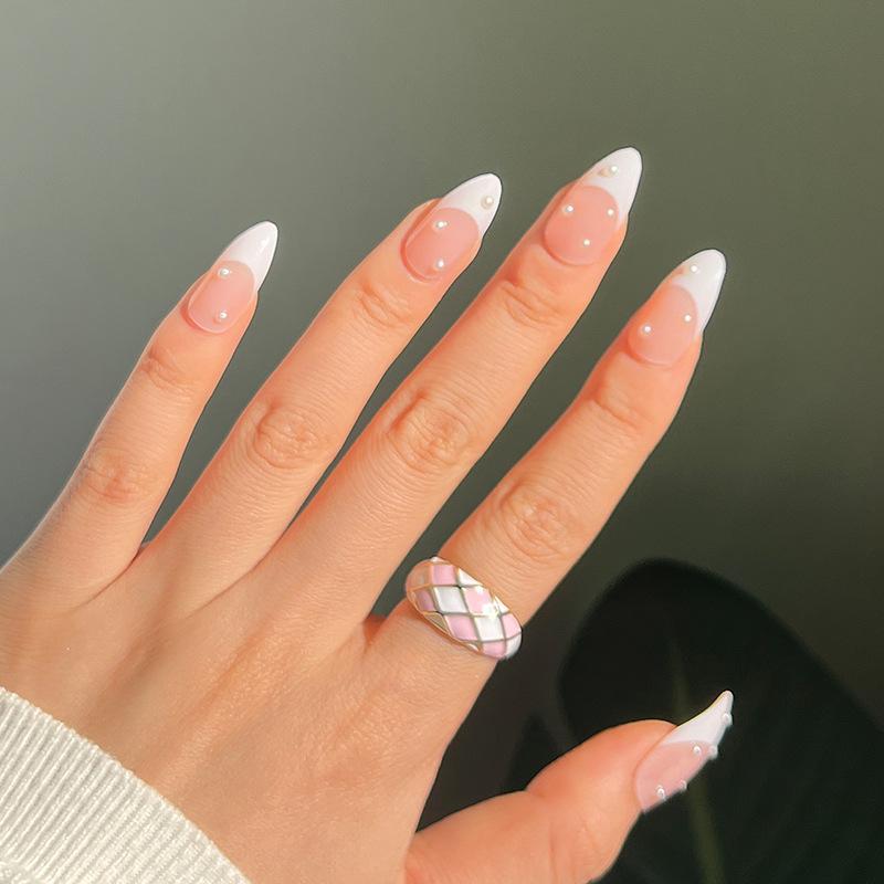 Wearing Nail Patch White French Nail Art Water Drop Nail Pearl Wearing Nail Nail Art Nail