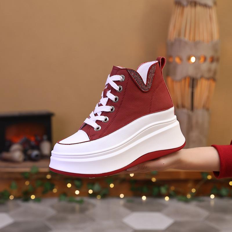 8556 White Shoes Women's 2025 Autumn New High-top Sports and Leisure Shoes Board Shoes Fashion Versatile Women's Shoes Genuine