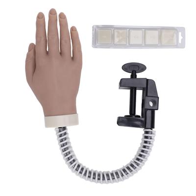 Silicone Nail Pratice Training Hand with Clamp Base Flexible Movable Manicure Training Mannequin