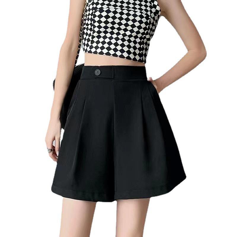 Drapey High-Waist Wide-Leg Pants: Korean Style Autumn 2025 Black A-Line Slimming Casual Shorts for Women