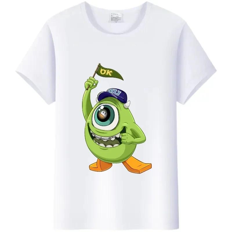 Kawaii Disney Monsters, Inc. Women T-Shirt White Female TShirt Short Sleeve Tops James -P- Sullivan Funny Mr.Q Graphic Men Tees