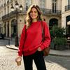 Women's Color Neck Sweatshirt Loose Fit Casual Pullover Top