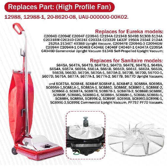 HASMX 12988SAN Vacuum Cleaner Replacement Fan for Eureka Sanitaire Upright Vac, Fits S657A, S662A, S649A, 4038B, SC675A, S647B, 1950A, S647E, S663D,