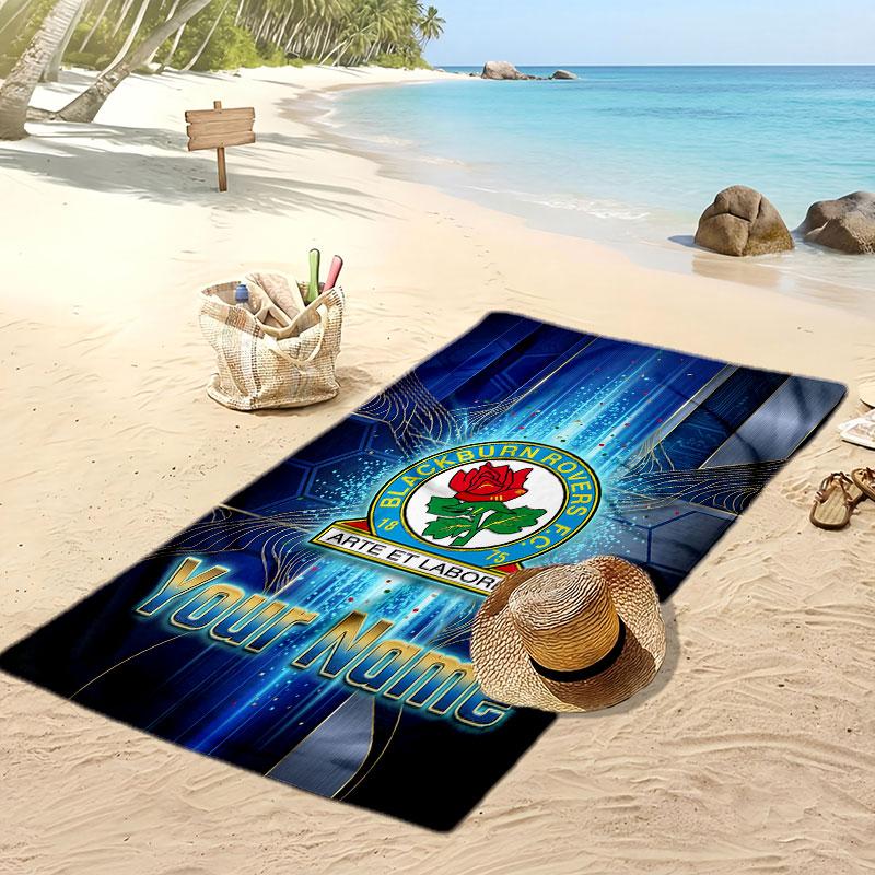Blackburn Rovers Football Personalized Printed Beach Towel Soccer Logo Support Custom Name Text Absorbent Towel For Sport Travel Special Gift