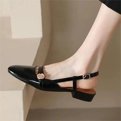 Women's Retro Soft Leather Chunky Heel Design Mary Jane Sandals 2025 Spring New Pointed Toe Women PU Leather Comfort Single Shoe