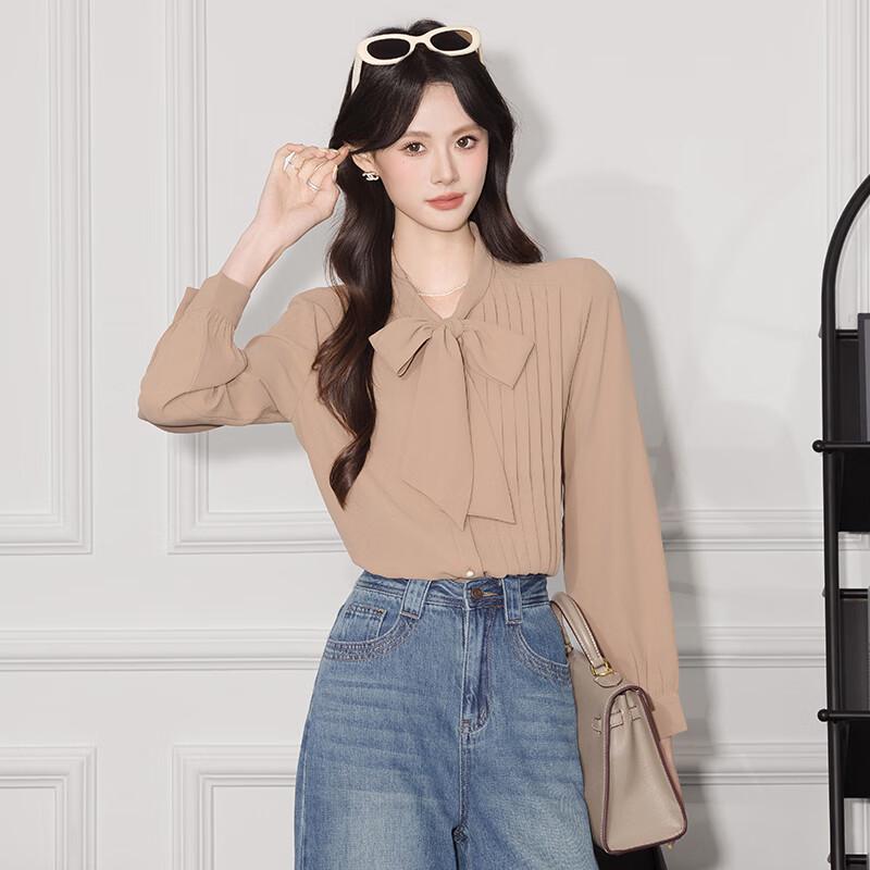 Elegant Bow Tie Chiffon Long Sleeve Blouse M