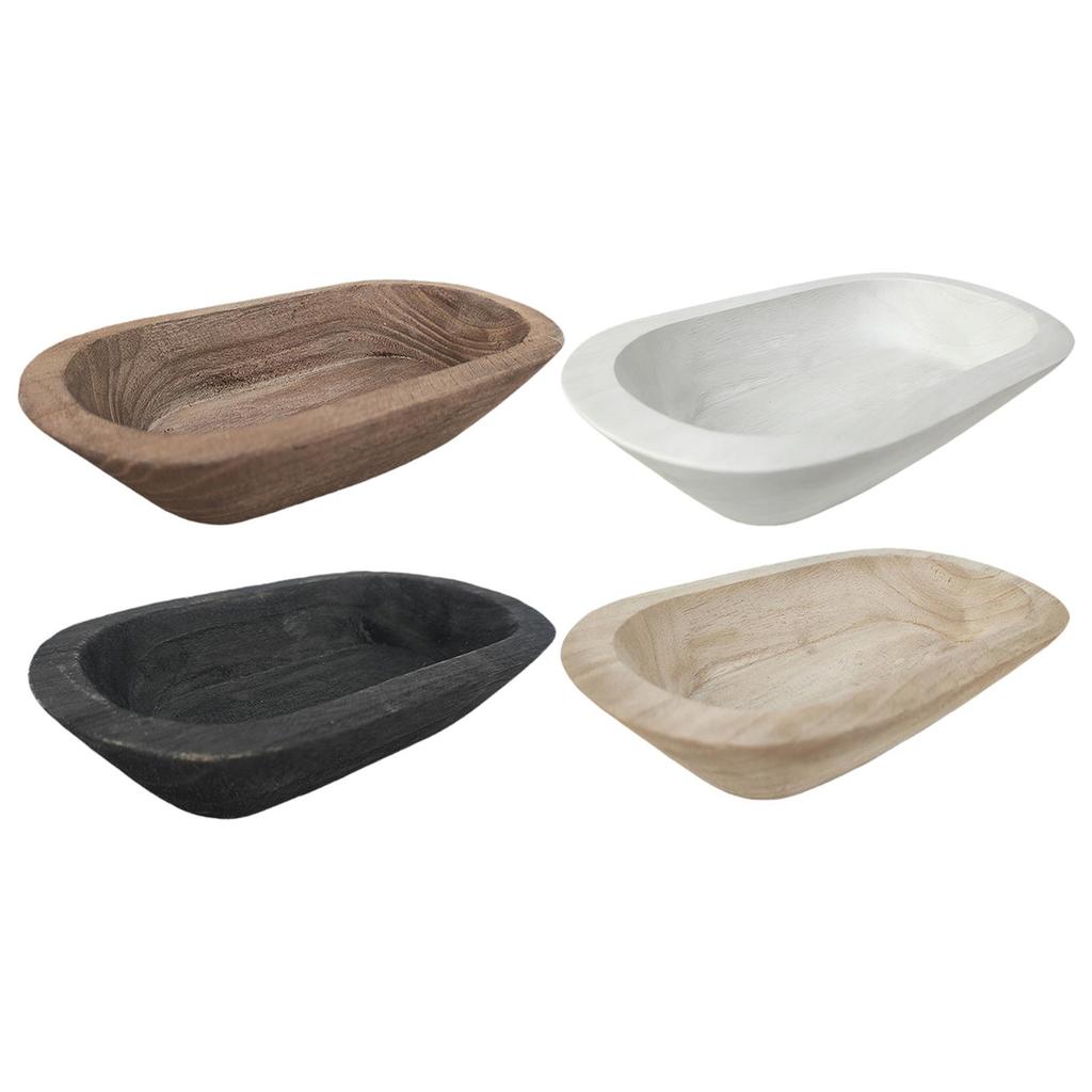 Decorative Wooden Storage Tray Hand Carved Bowl for Candle Tabletop Display for Kitchen or Living Room