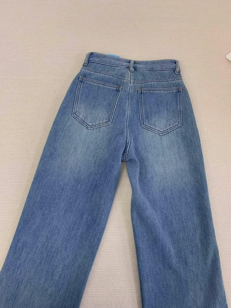 La Chapelle Thick Fleece Narrow Wide-Leg Jeans for Women, New Autumn and Winter High-Waisted Drapey Petite Straight-Leg Floor-Length Pants