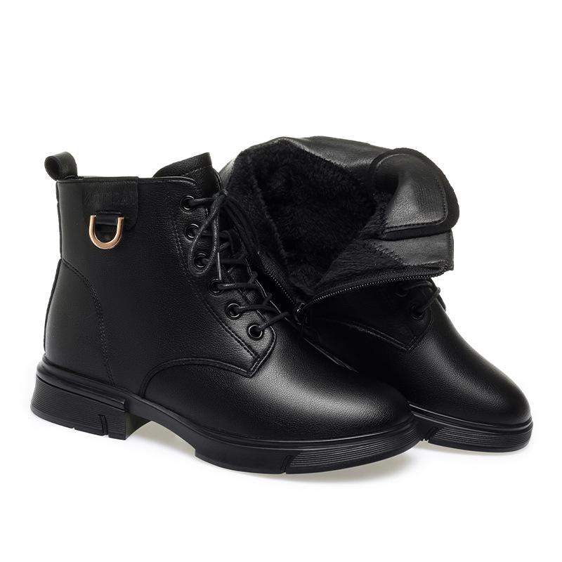 

Винтажные удобные ботинки из мягкой кожи 3 см, женские туфли на квадратном каблуке, осень-зима 2025, черные теплые меховые ботильоны для офиса, для мамы 38