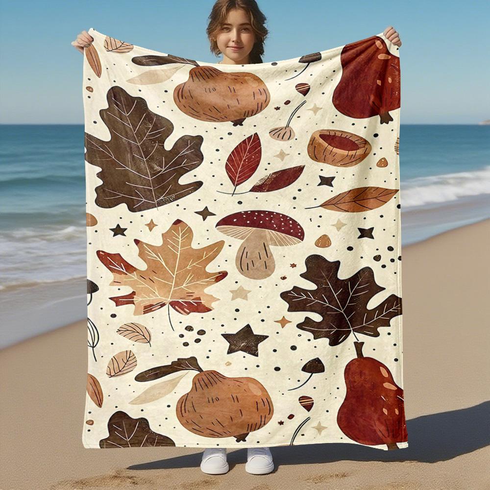 1PC Autumn LeavesOutdoor Flannel Blanket - Soft Plush Decor for Picnics, Camping, Bedroom, Playroom, Office, or Lunch Break 1342A