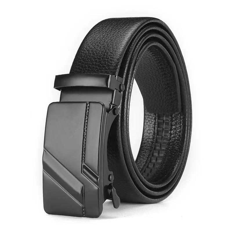 Men’s Automatic Buckle Leather Belt with Customizable Logo - Perfect for Business and Casual Wear