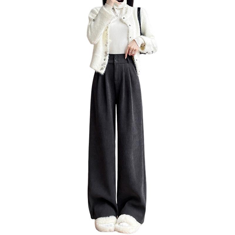 Corduroy suit pants women's autumn and winter new velvet coffee color casual and thin large size loose wide-leg pants