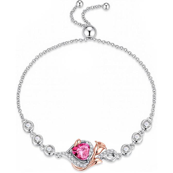 Iefil Rose Heart Birthstone Bracelets for Women