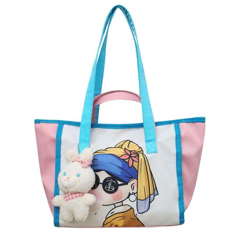 Large Capacity Portable Shoulder Cartoon Comic Bag Women's Bag Cute Daily Versatile College Student Class Canvas Tote Bag