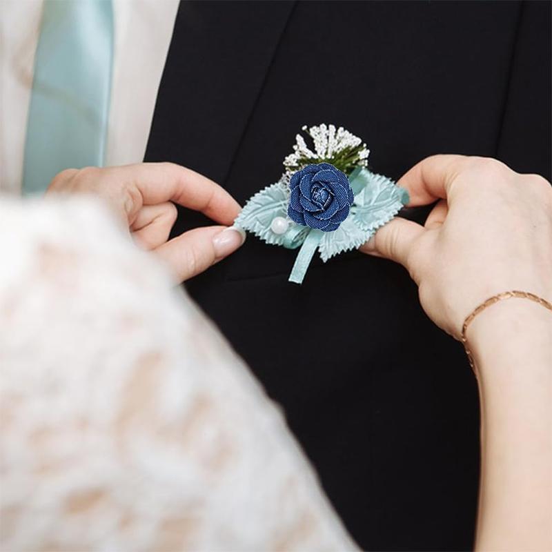 3/5Pcs 3.5/4.5/5/7/7.5CM Denim Artificial Blue Fabric Camellia Flower for Wedding Decor Women Handmade Cloth Corsage Accessory