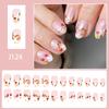 24 Pcs Sweet Flowers False Nail Bees Artificial Nail Glossy Full Cover Stick on Nail Short Oval Press On Nail