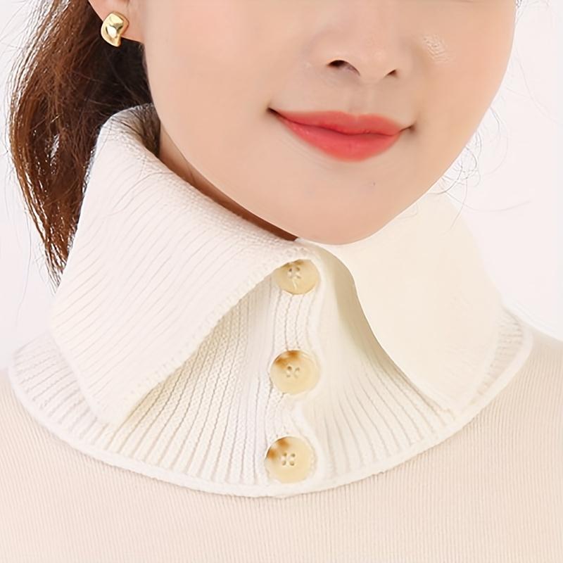 Women's Faux Collar Scarf Elegant Button-Down Neck Warmer Soft Stretchy Solid Color Winter Accessory for Outdoor & Casual Scarf