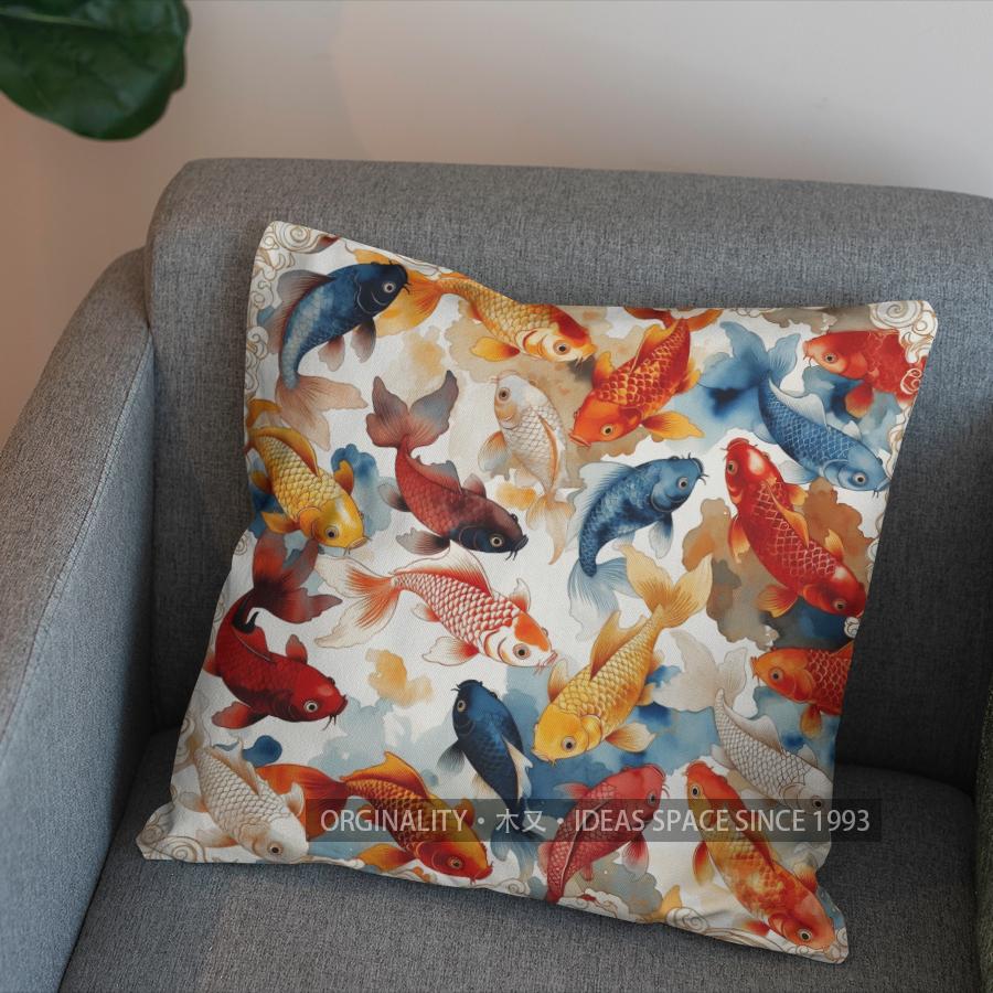 2D Stylish Koi Fish Pattern Decorative Pillow Cover Pattern Cushion Cover Suitable For Sofa Bedroom Car Pillow Cover