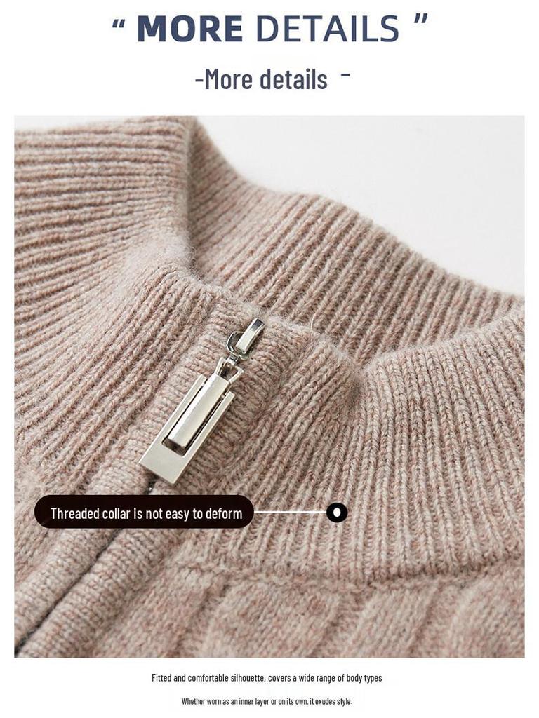 Men's 100% Wool Half-High Collar Sweater - Loose Fit, Thick Knit, Casual Business Style