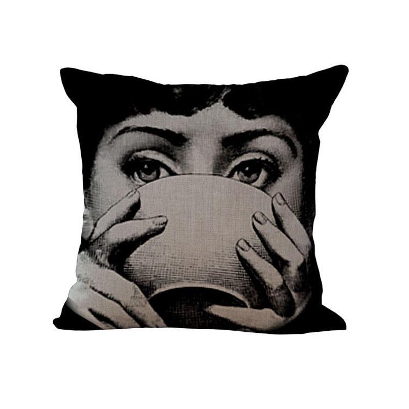 Unique Linen Vintage Piero Fornasetti Face Throw Pillow Case With Artistic Face Illustration