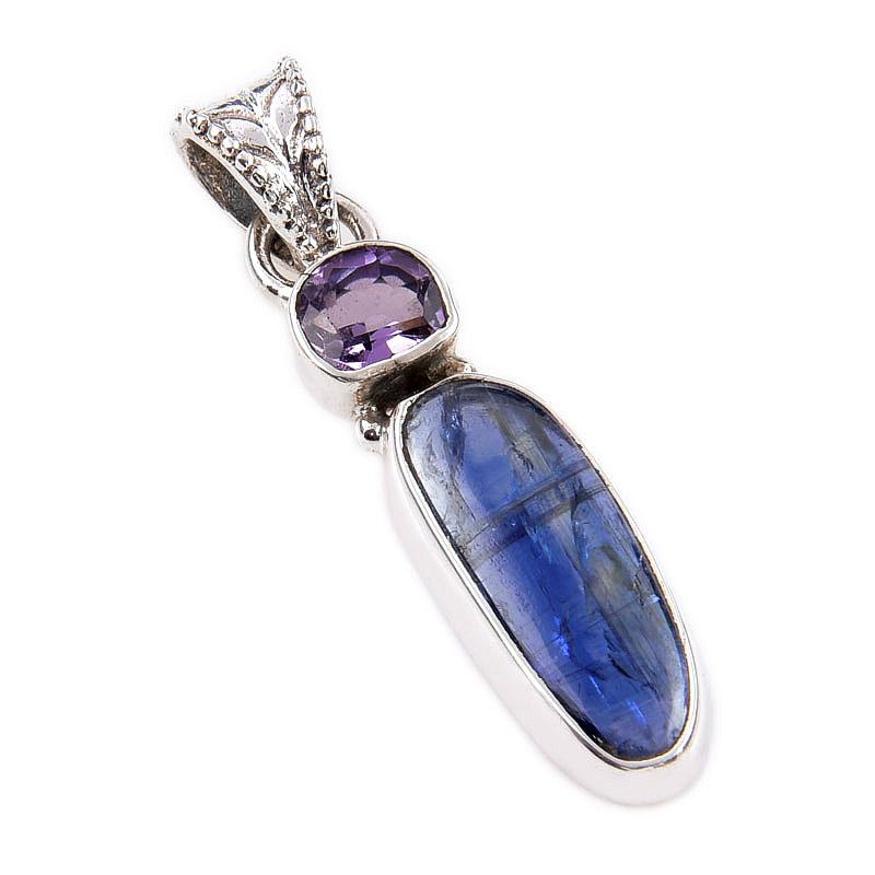 Natural Kyanite,Pink Amethyst 925 Solid Sterling Silver Gift Pendant 1.50" i1i64