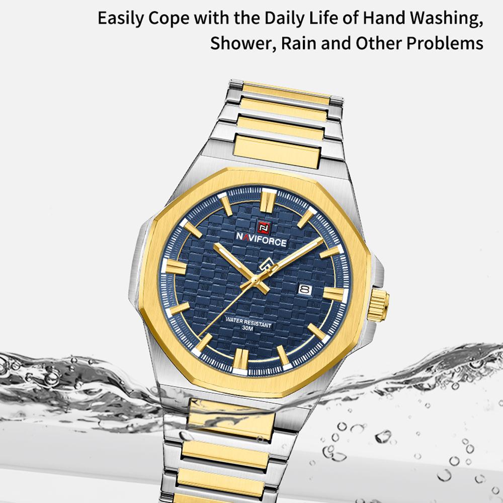 NAVIFORCE Simple Watch for Men Stainless Steel Strap Calendar Movement Luminous Pointer Waterproof 3ATM Casual Fashion Men's Watch NF9245