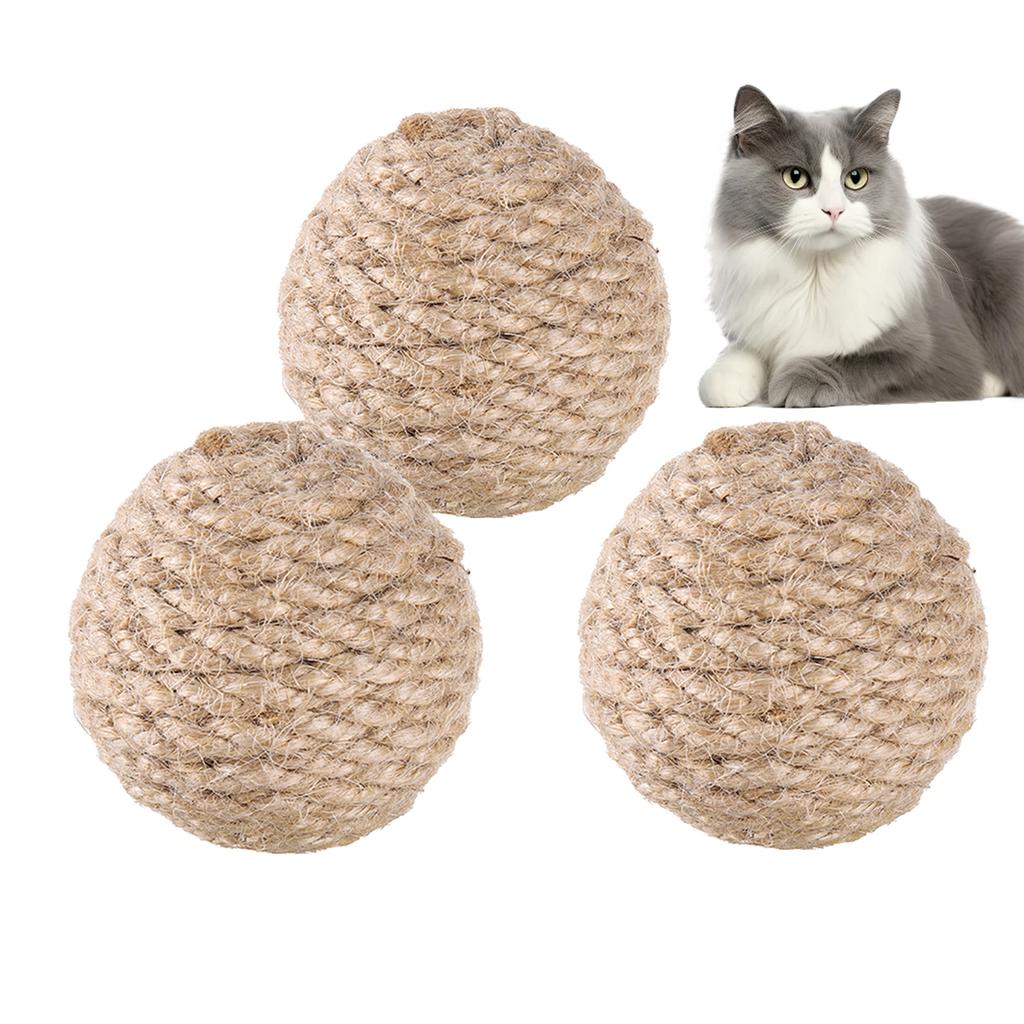 5PCS Pet Cats Sounding Ball Interactive Natural Handmade Sisal Cat Scratching Ball Make Sounds Cat Toy Home Kitten Ball Toys