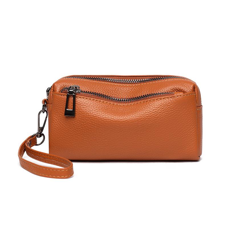 Clutch Three-zipper Genuine Leather Coin Purse Casual Mobile Phone Bag Cowhide Handbag Shoulder Bag