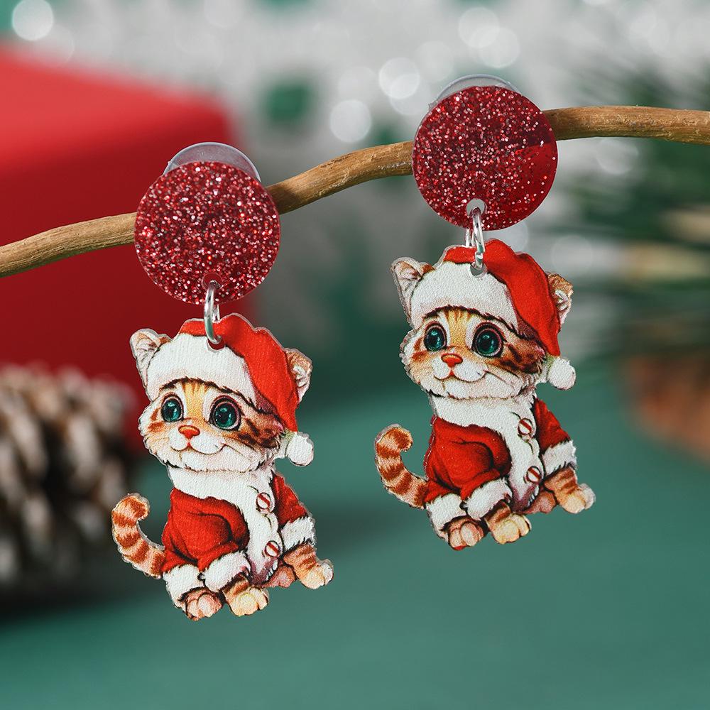 Christmas Cartoon Santa & Snowman Crystal Ball Earrings