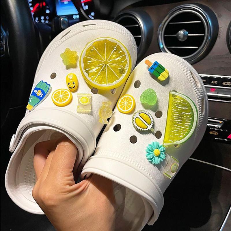 1Set Summer Refreshing Lemon Advanced Shoe Decorations New 3D Fruit Shoe Charms Set DIY Detachable buckle Shoes accessories
